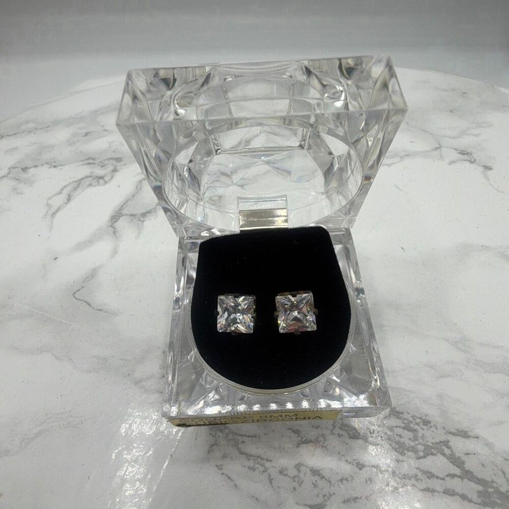 CUBIC ZIRCONIA 8MM Square Stud Earrings Costume Jewelry